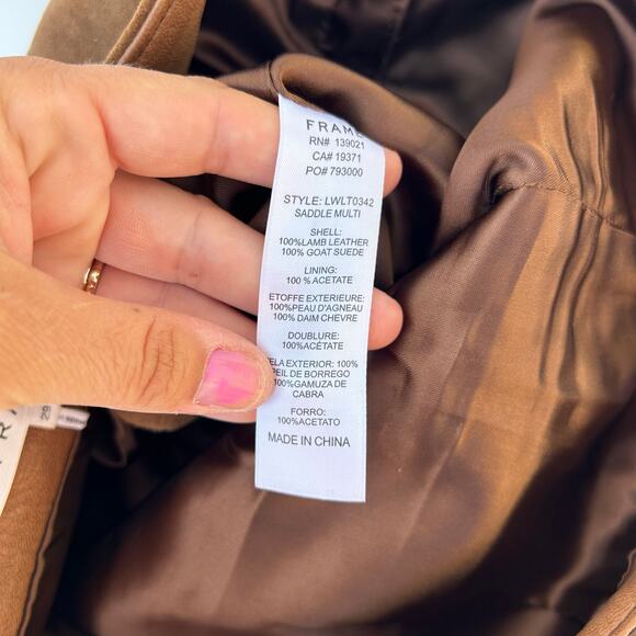 Frame Patchwork Mini Skirt Saddle Suede Leather Brown Tan Shirt Size 29 - Picture 11 of 12